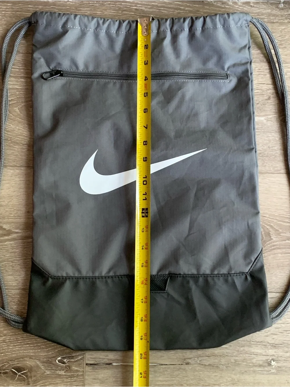 Nike Gray Drawstring Backpack with White Swoosh